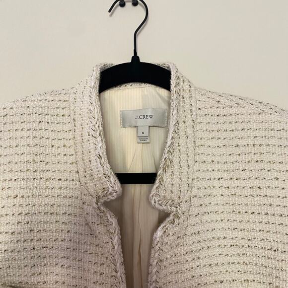 J.Crew Cream/Gold Lurex Metallic Tweed Blazer Jacket Style E5087 sz 6 - Picture 4 of 7